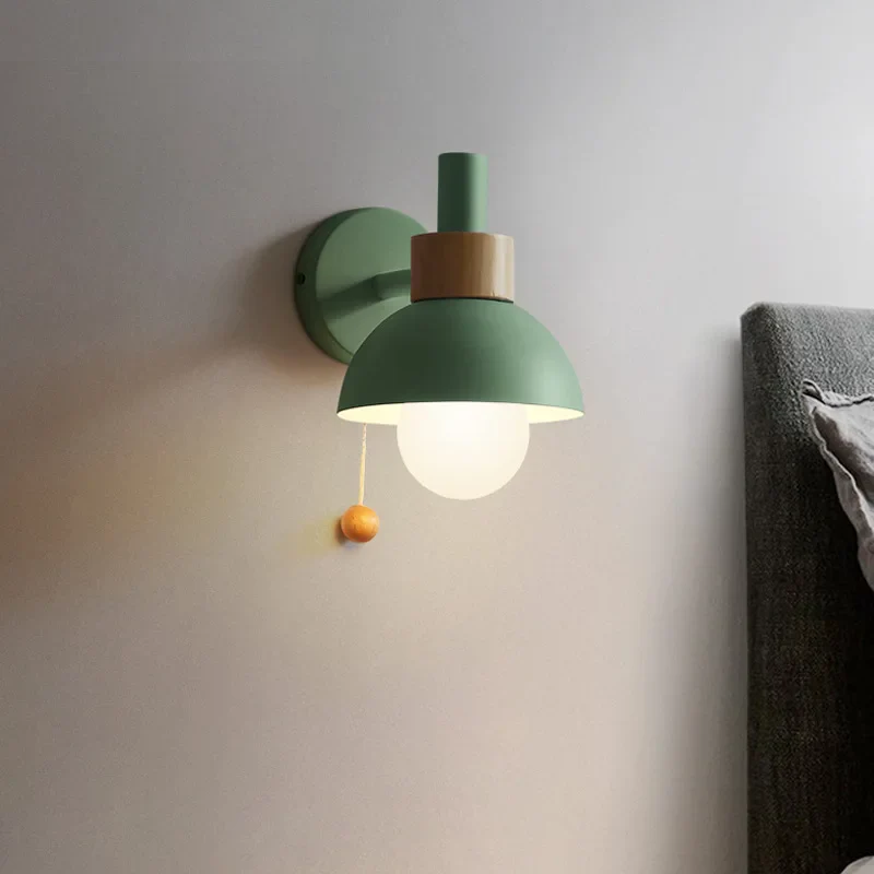Green wood and iron wall lamp
