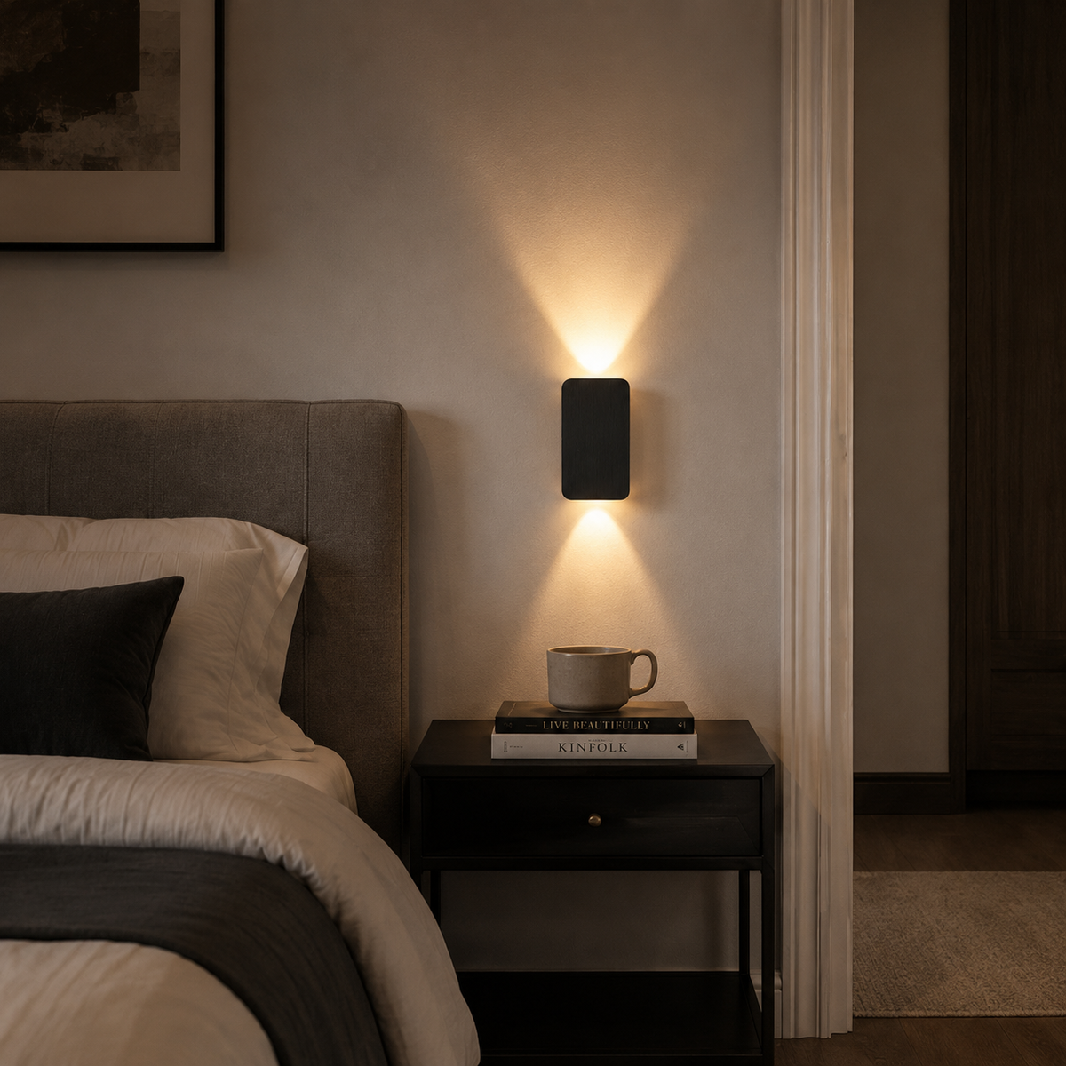 Rectangular LED wall light on a stairwell wall