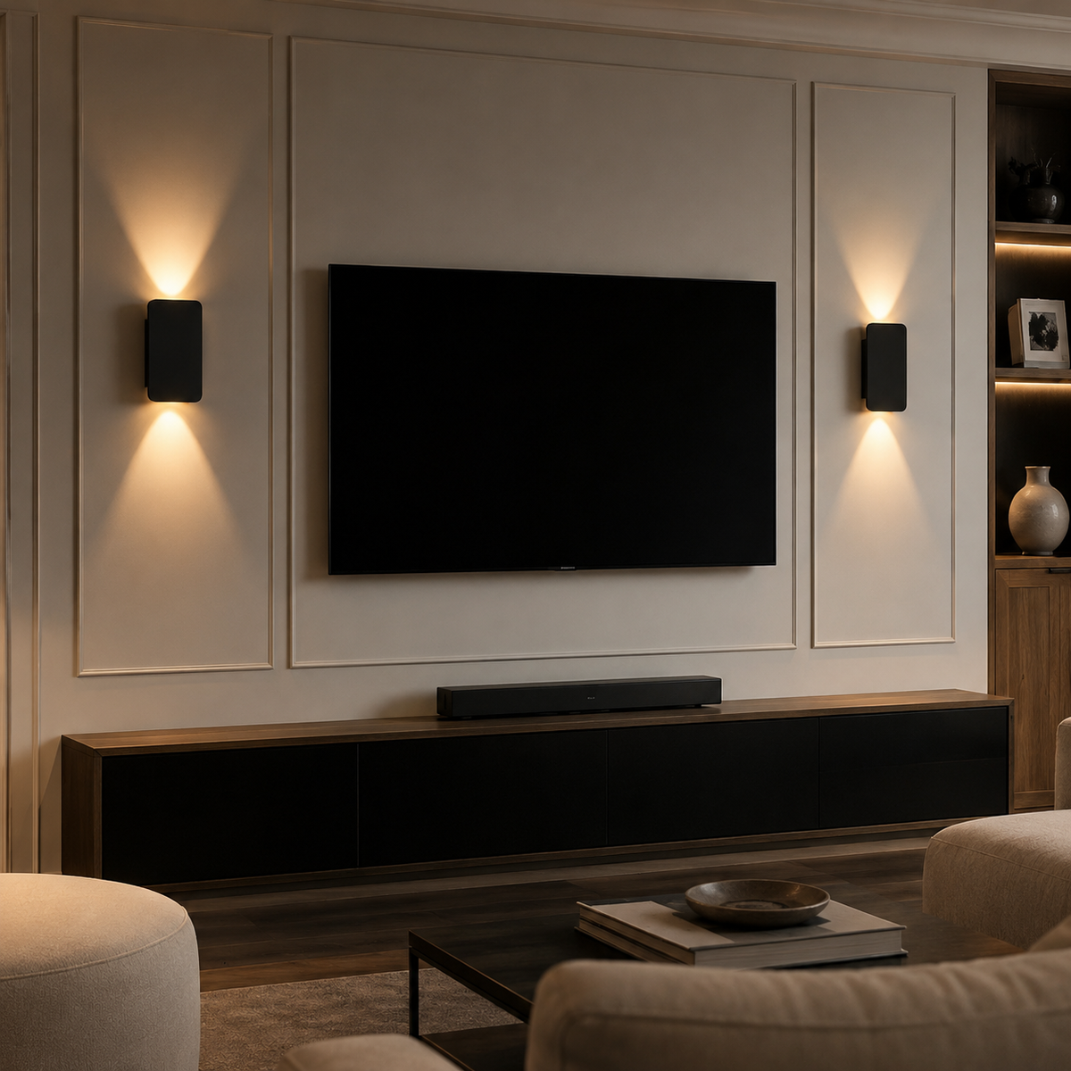 Rectangular LED wall light in an interior setting
