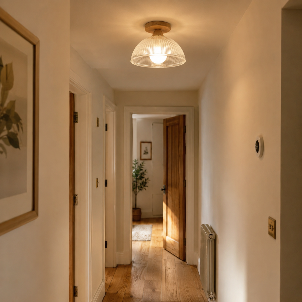 Semi-flush ceiling light in a hallway