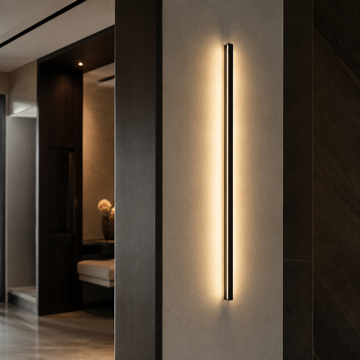 Minimal LED wall bar lit on a wall