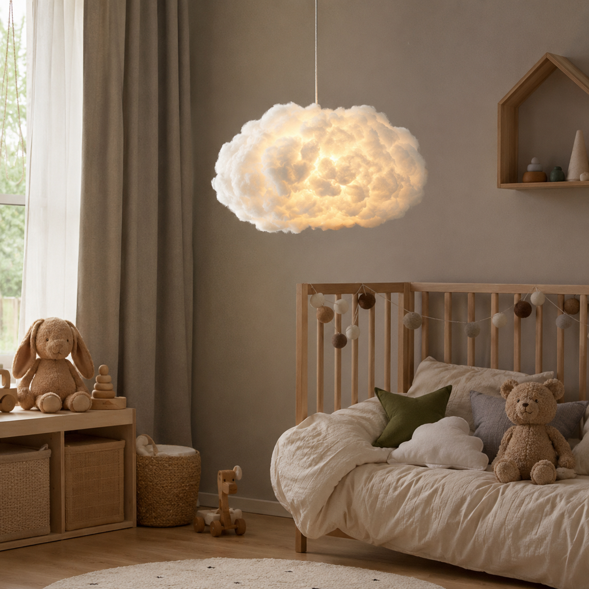 Several cloud lights grouped on a ceiling
