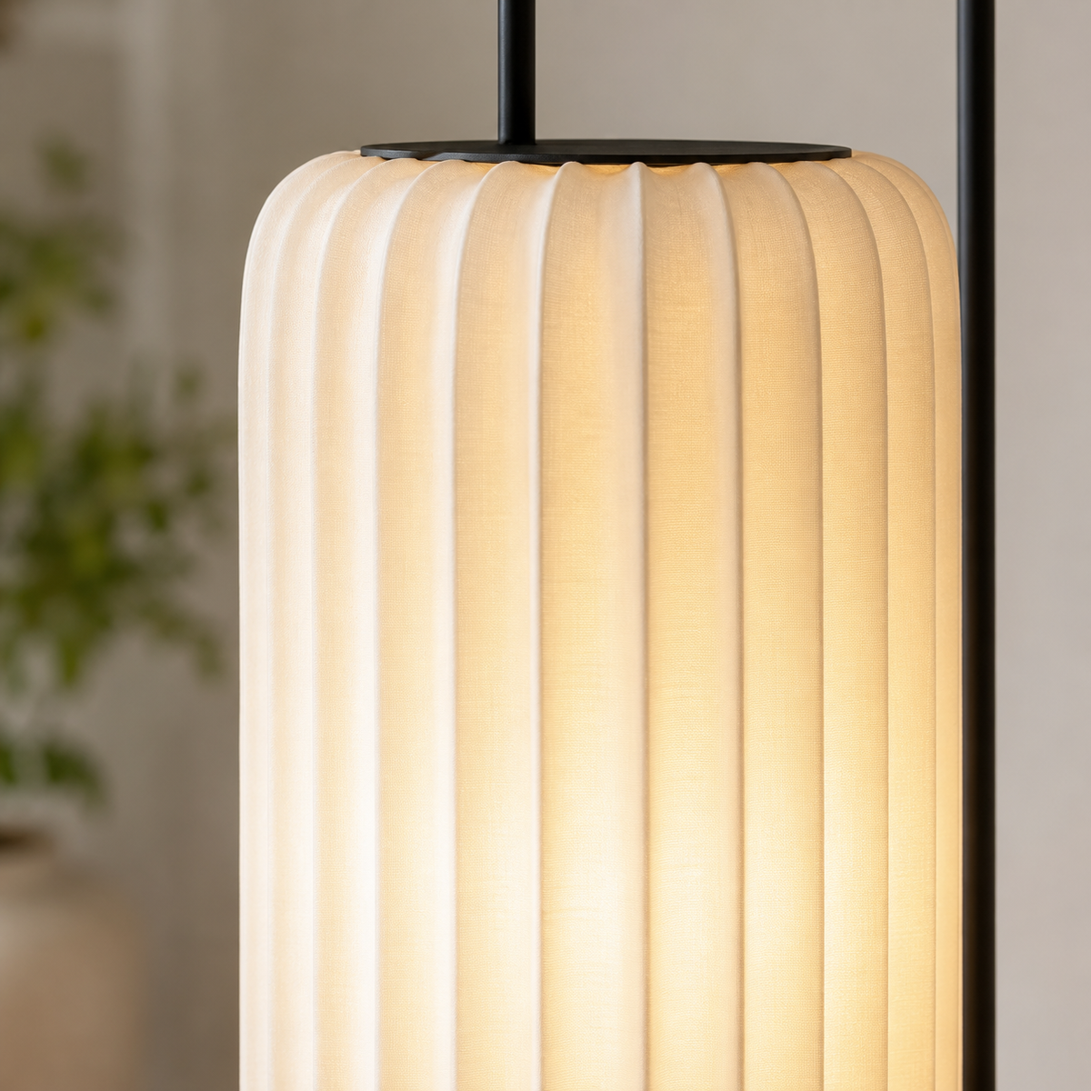 Tall silk floor lamp in a bedroom corner