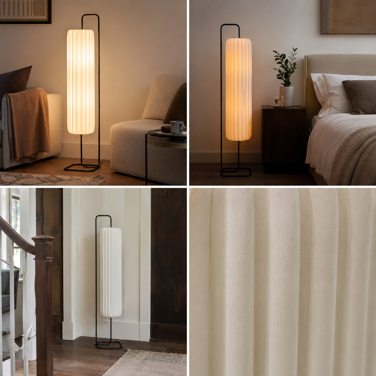 Floor lamp lit at night in a lounge