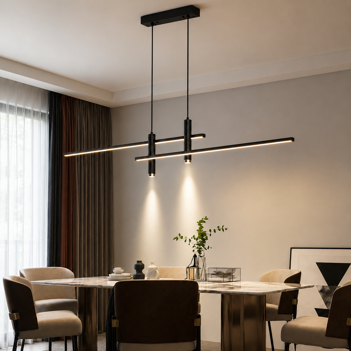 Linear LED pendant light features