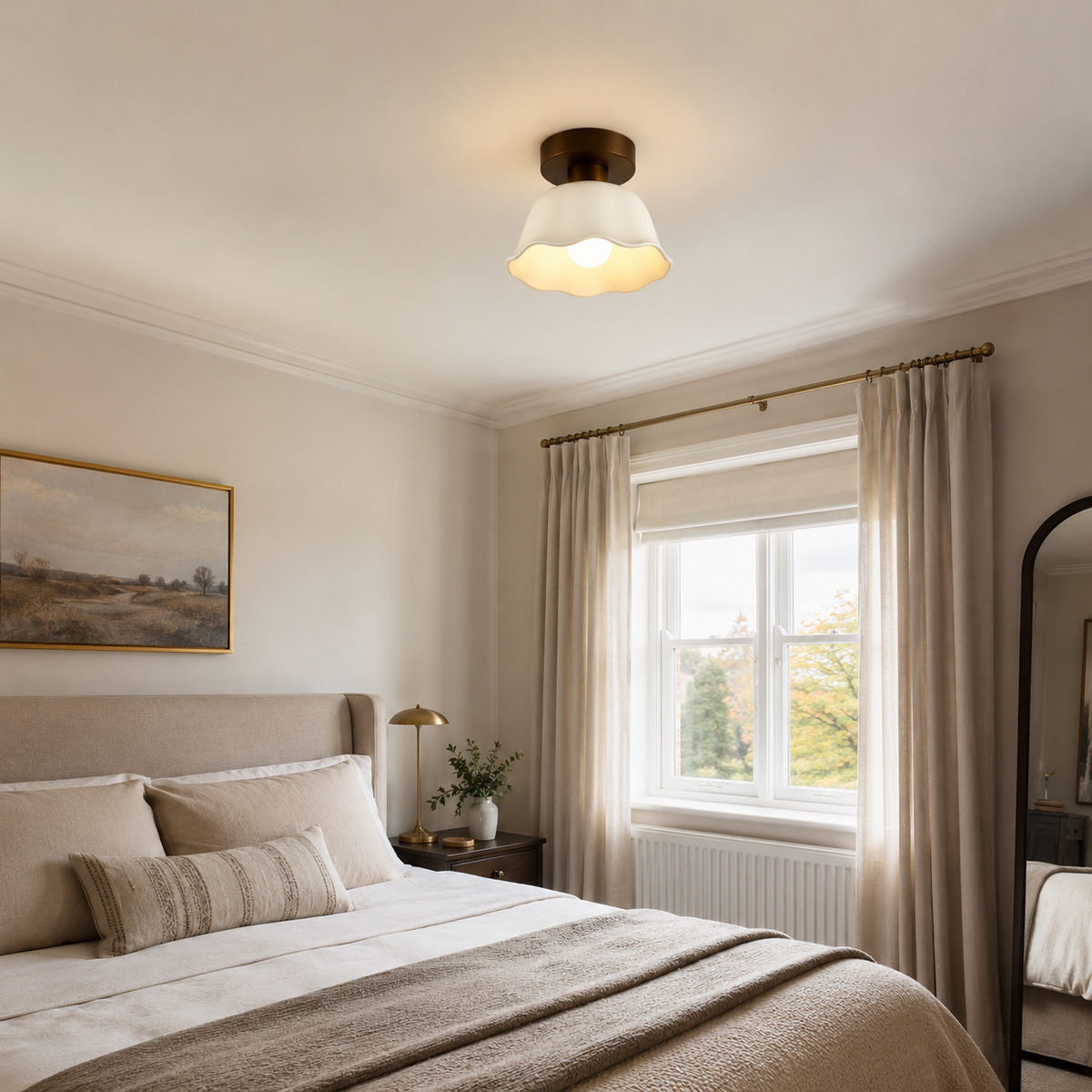 Vintage semi-flush ceiling light glowing