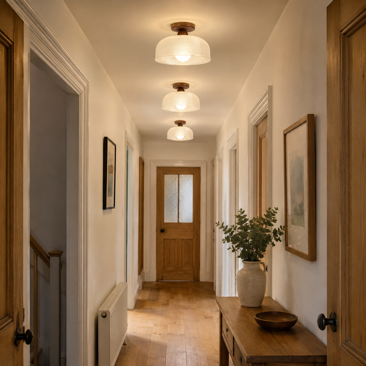 Wood ceiling light glowing
