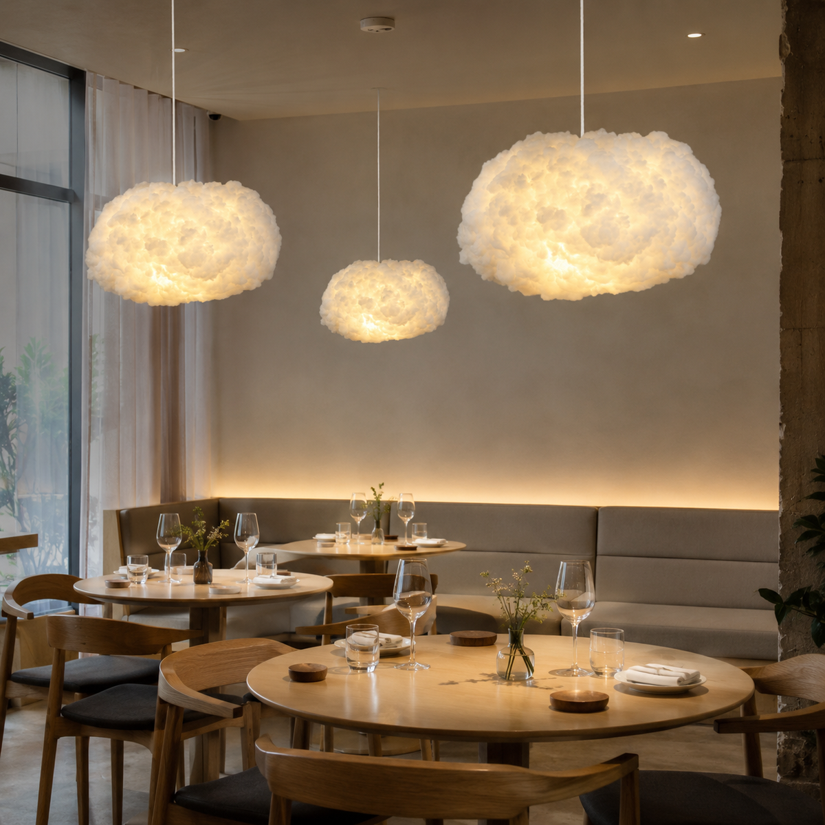 Cloud pendant light in a bright bedroom