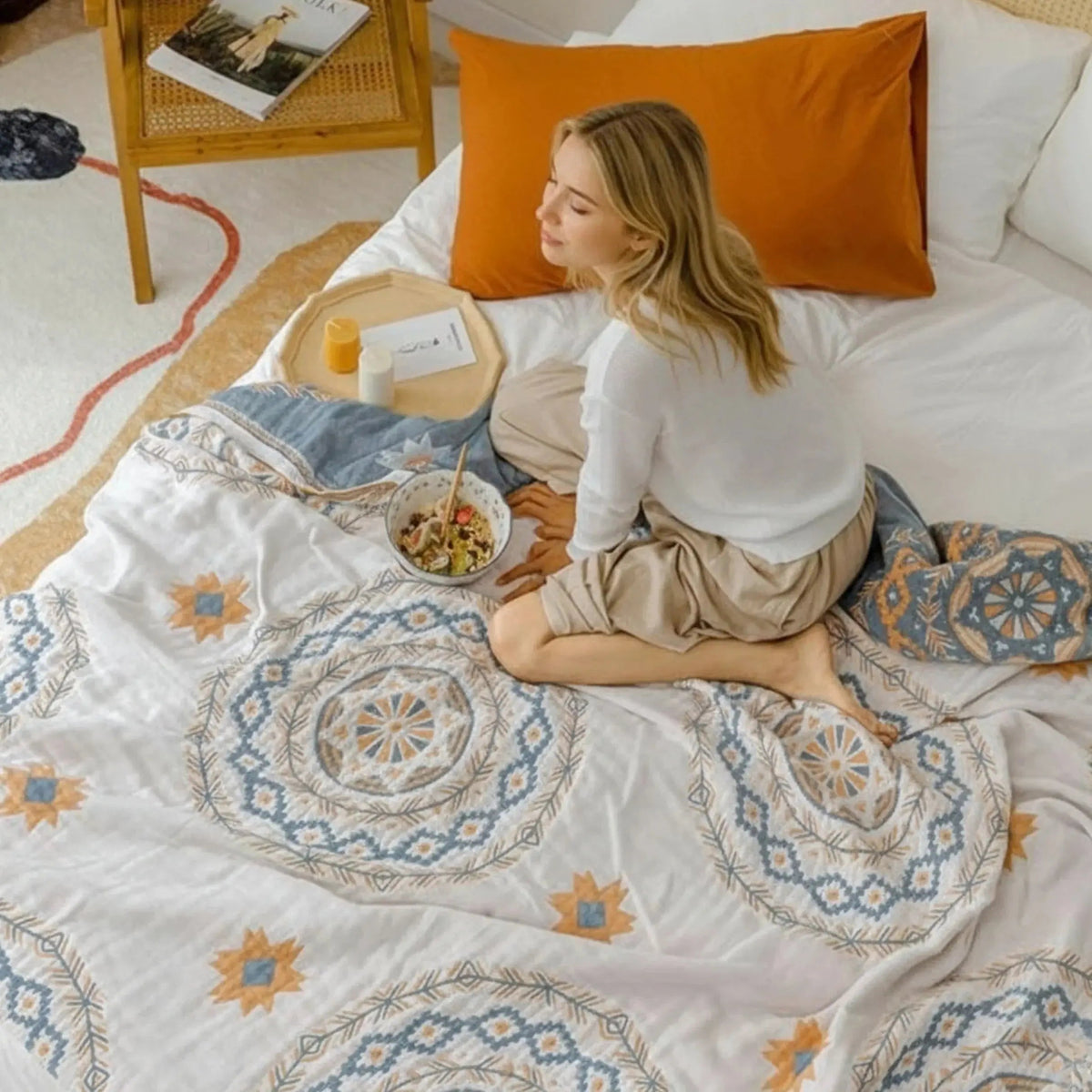 Nordic boho bedspread pattern detail
