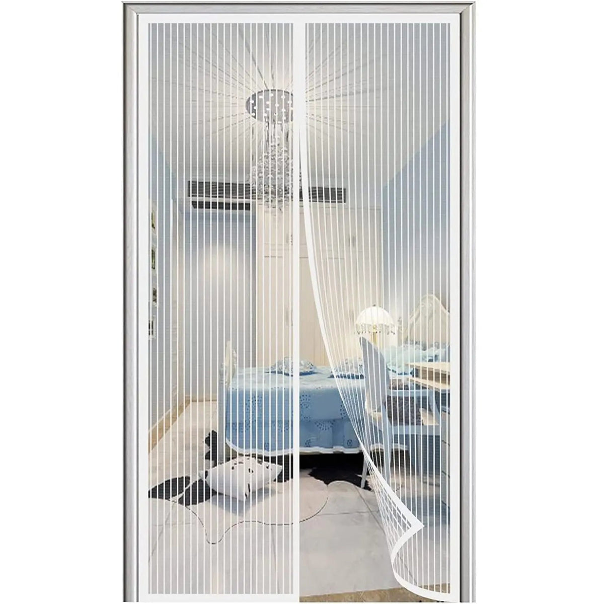 White stripe mesh magnetic screen door