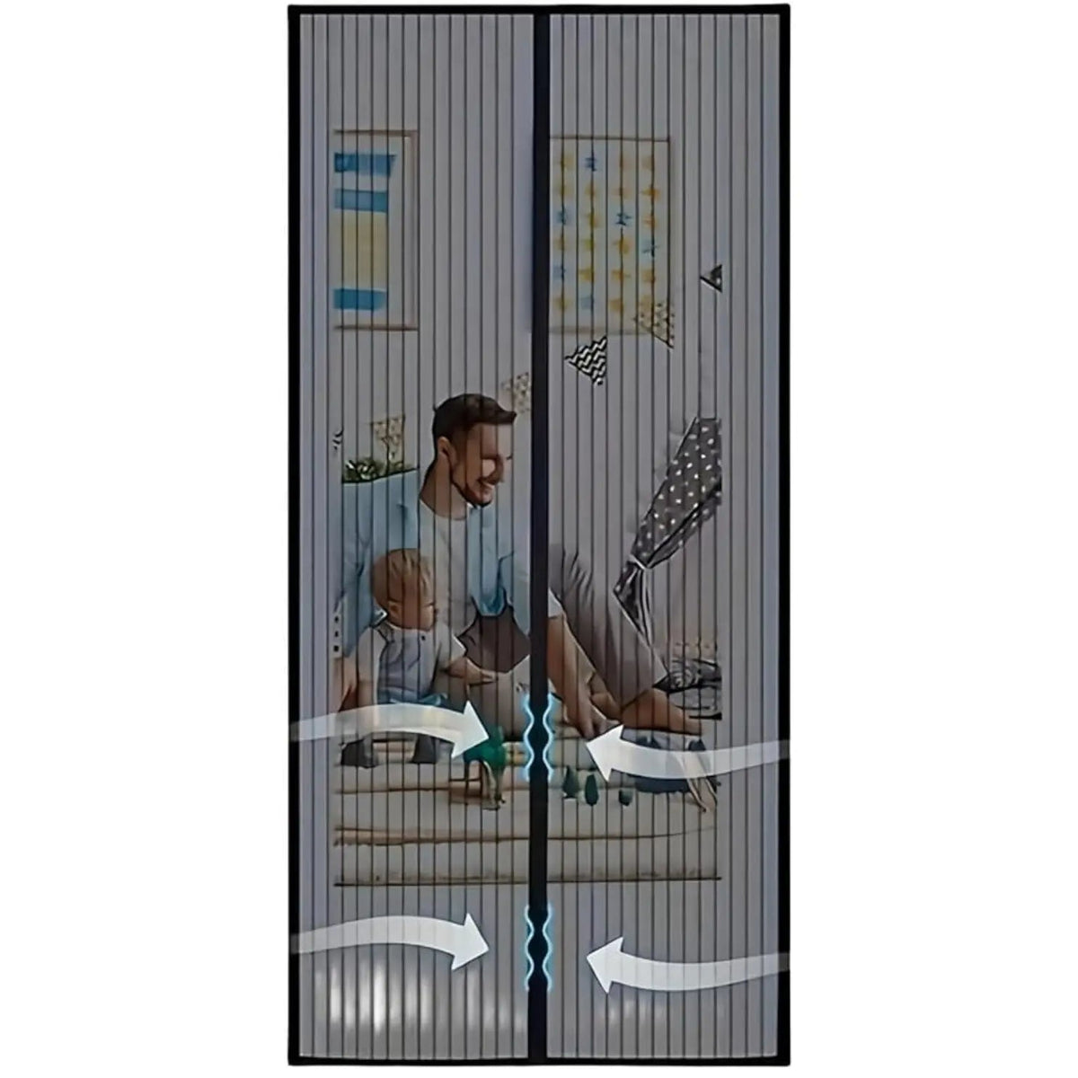 Black stripe mesh magnetic screen door