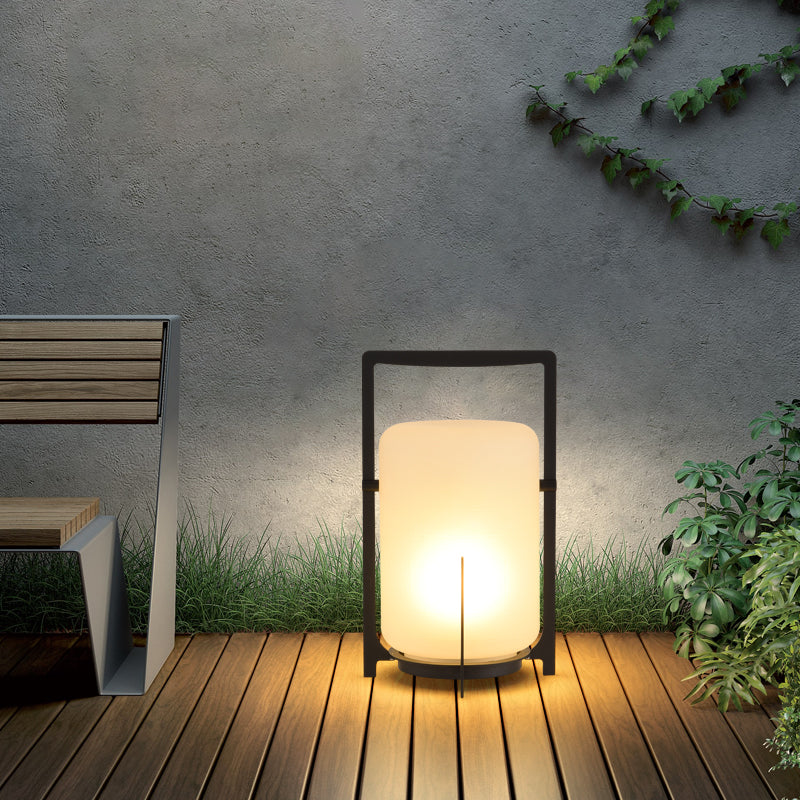 Solar terrace lantern on a garden path