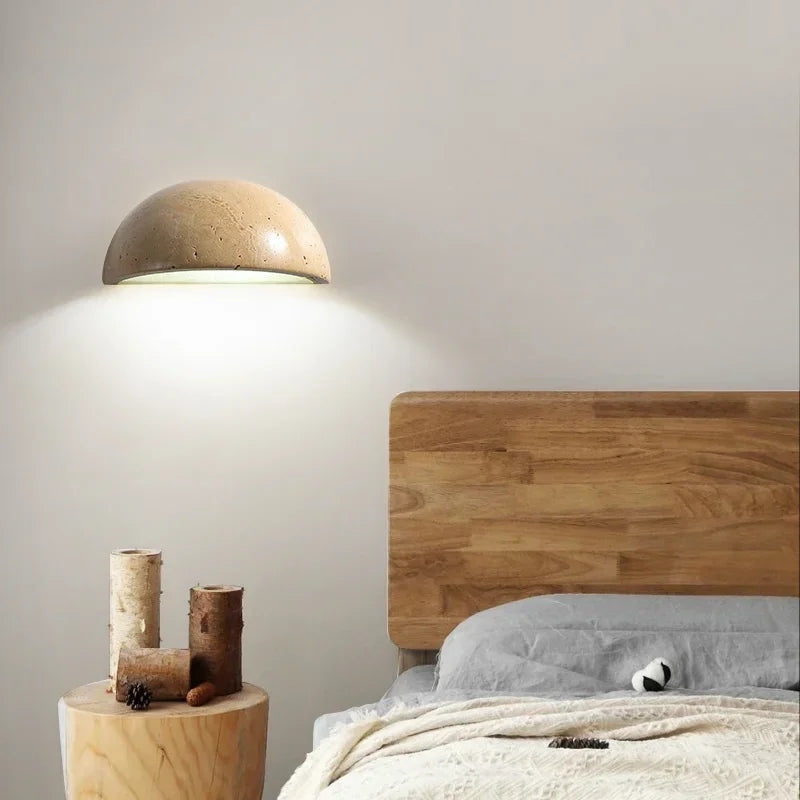 Travertine wall light stone detail