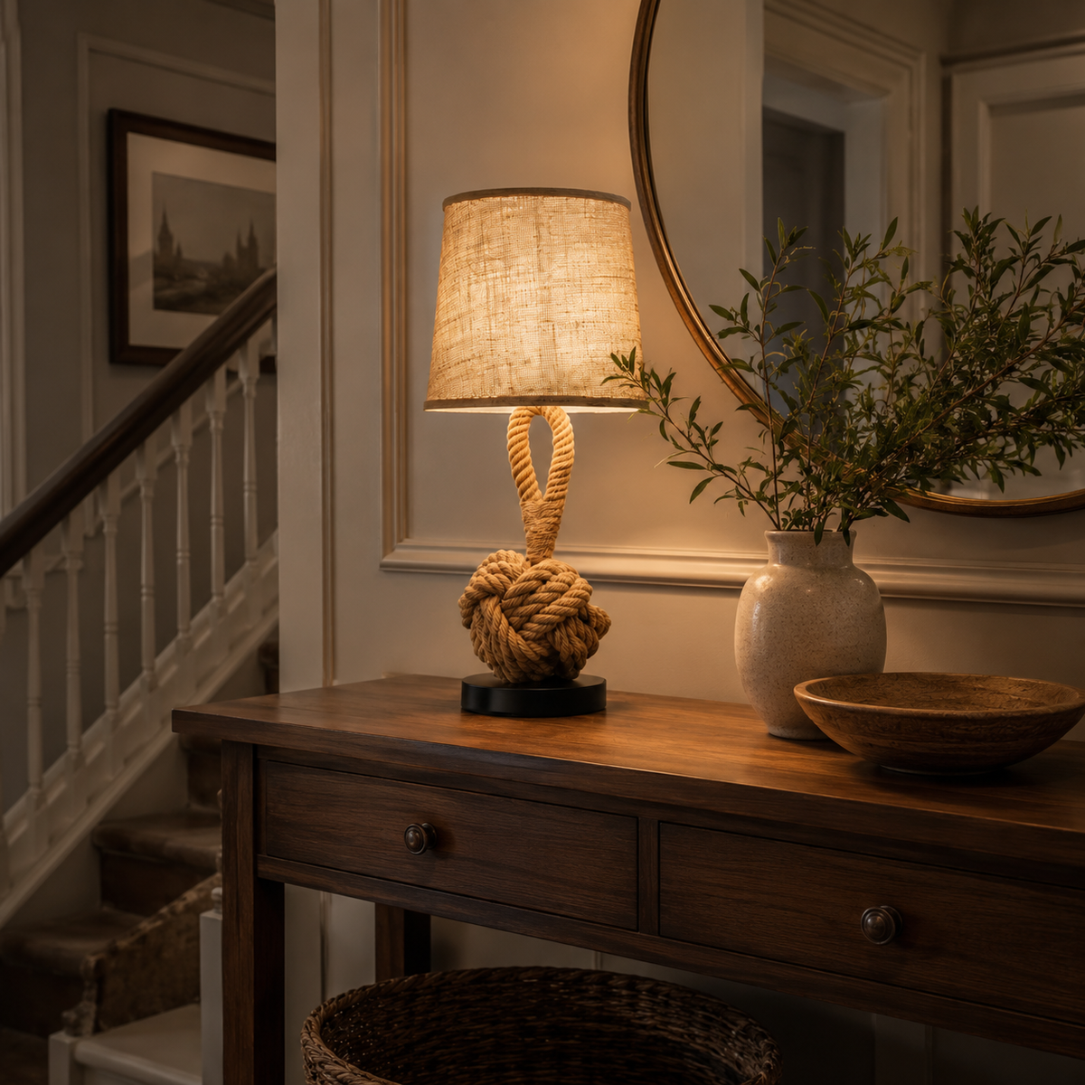Rope table lamp front view