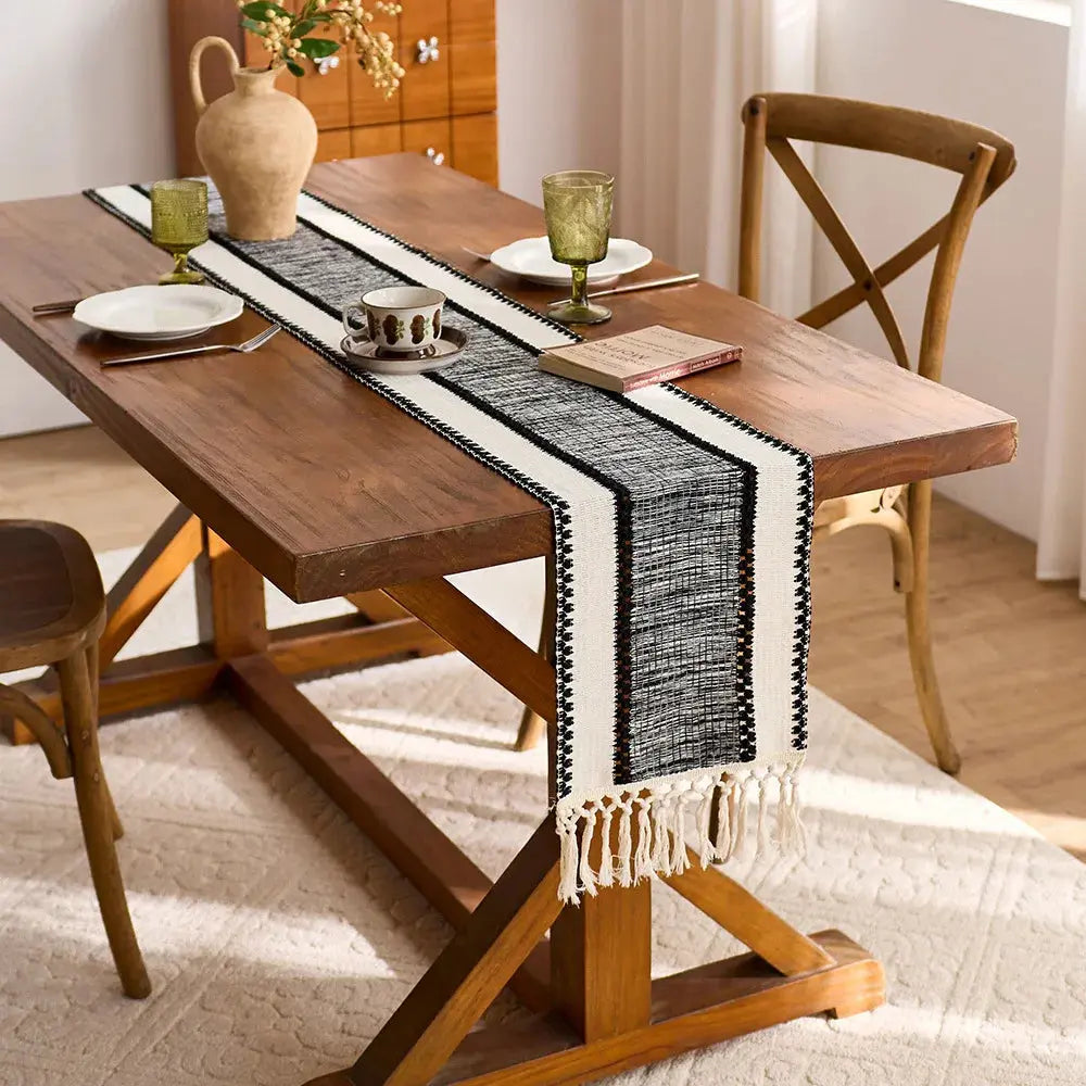 Macrame table runner on a dining table