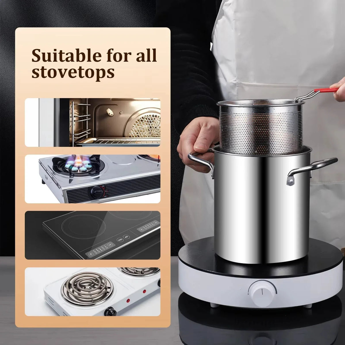 Fryer pot with basket lifted