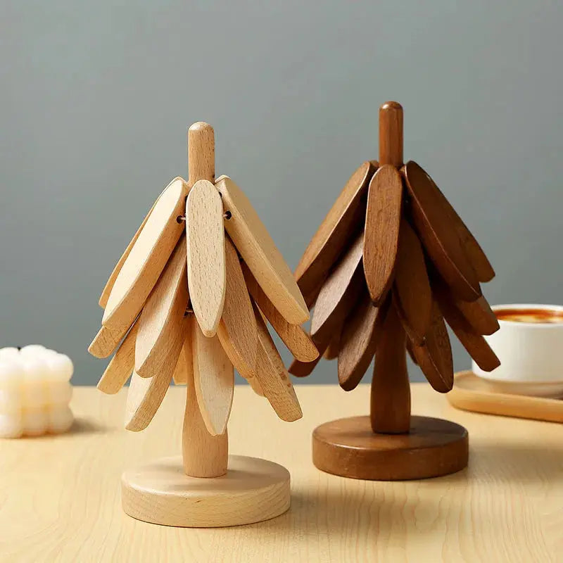 Set of four wooden pot stands