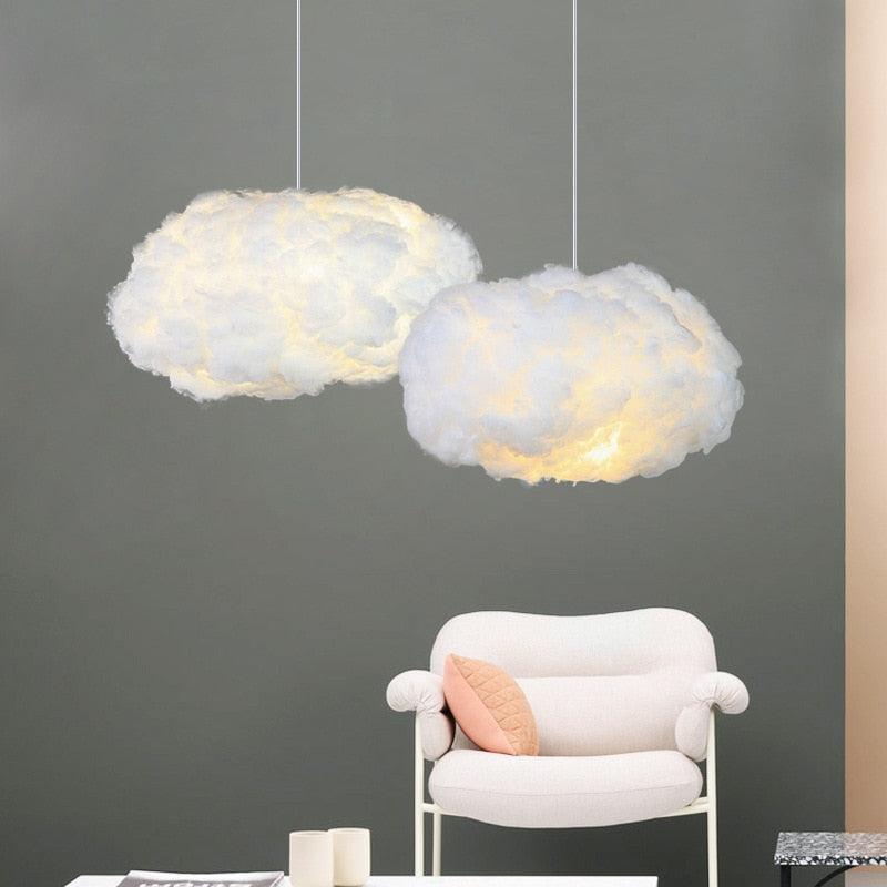 Cotton cloud lamp lit from inside
