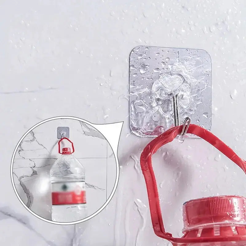Adhesive hooks holding towels