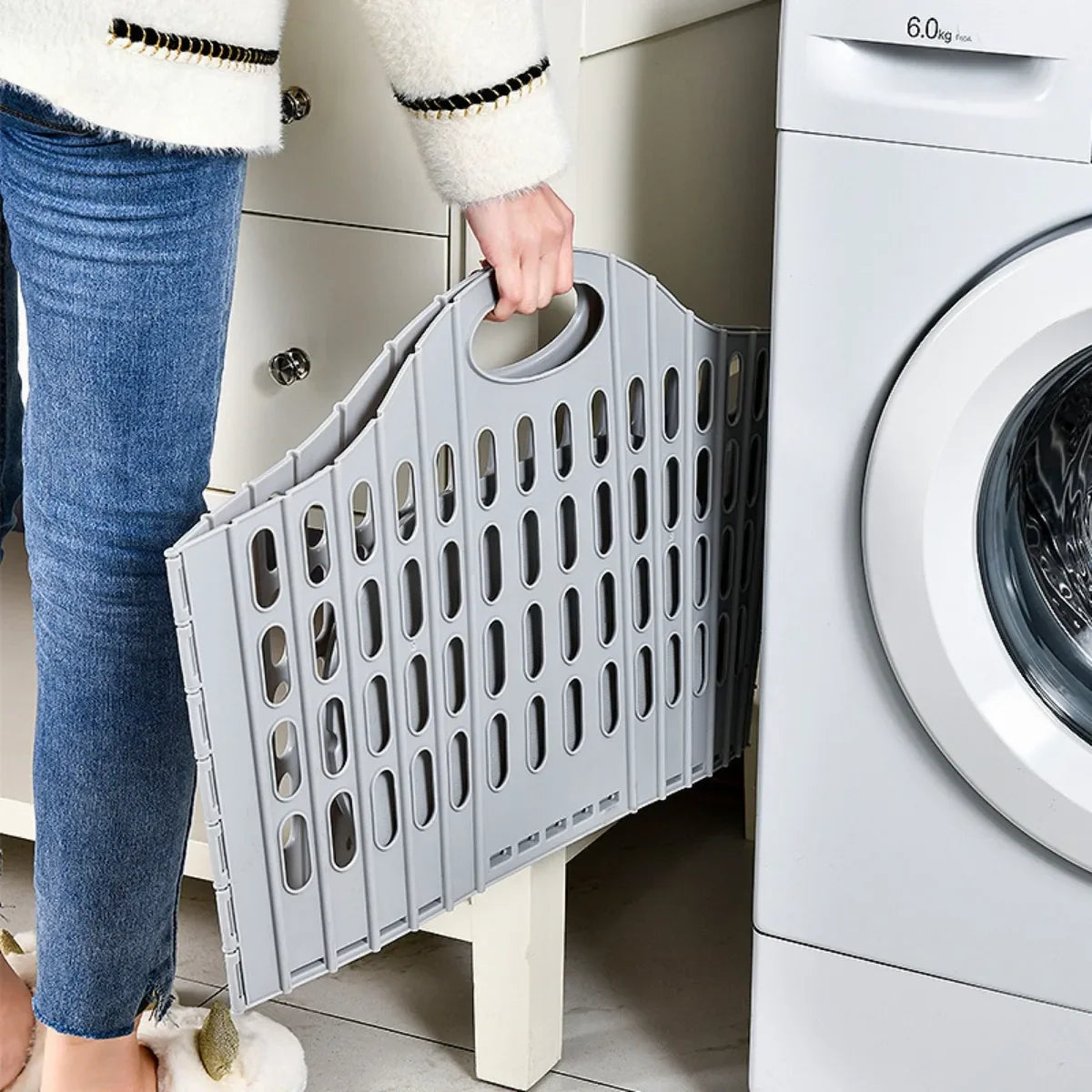 Laundry hamper folded flat