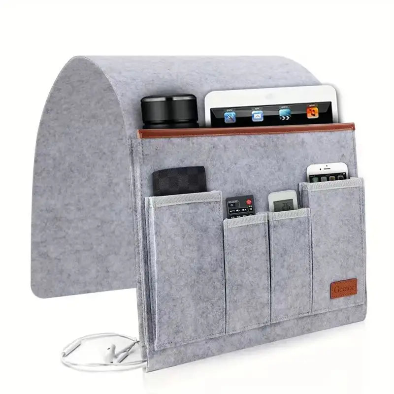 Grey felt armrest caddy