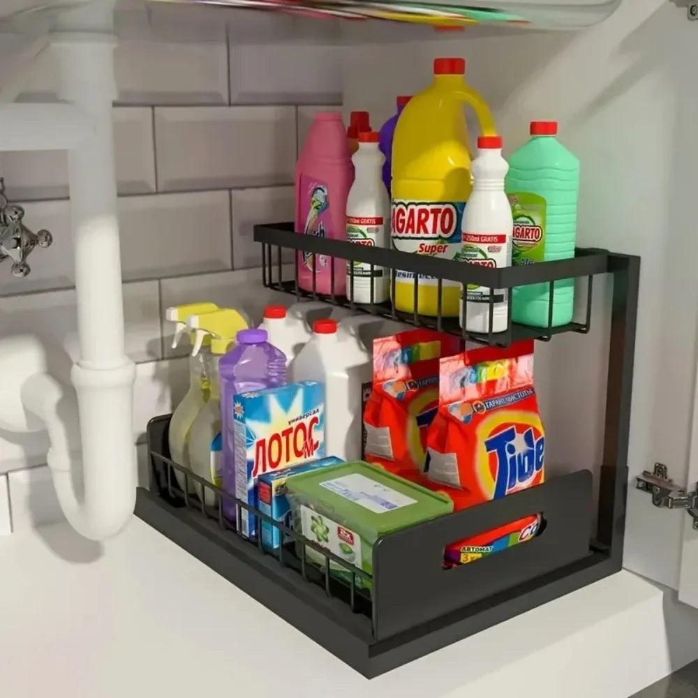 Black pull-out under sink organiser
