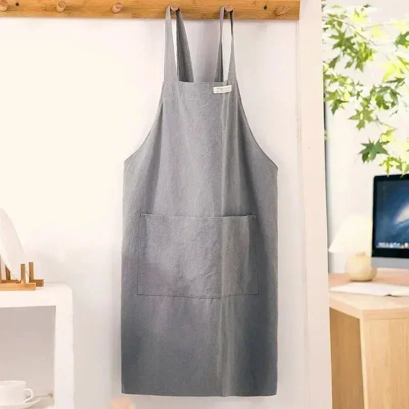 Cross-back cotton linen apron
