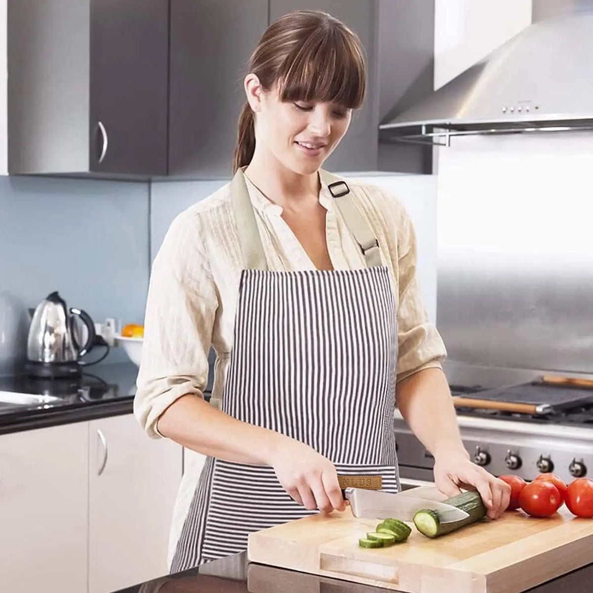 Striped apron fabric close-up