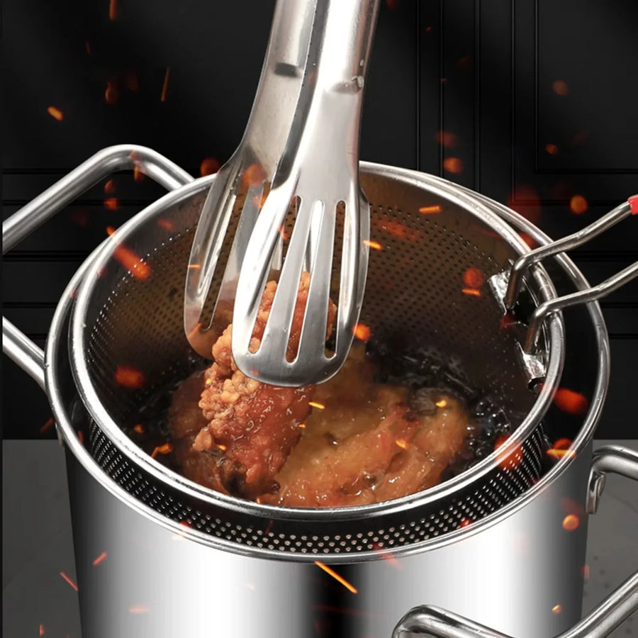 Stainless steel deep fryer pot with basket and lid