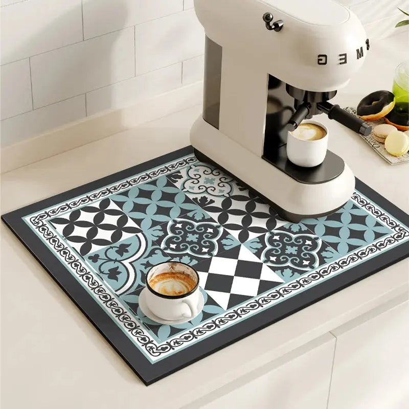 Blue retro coffee bar mat