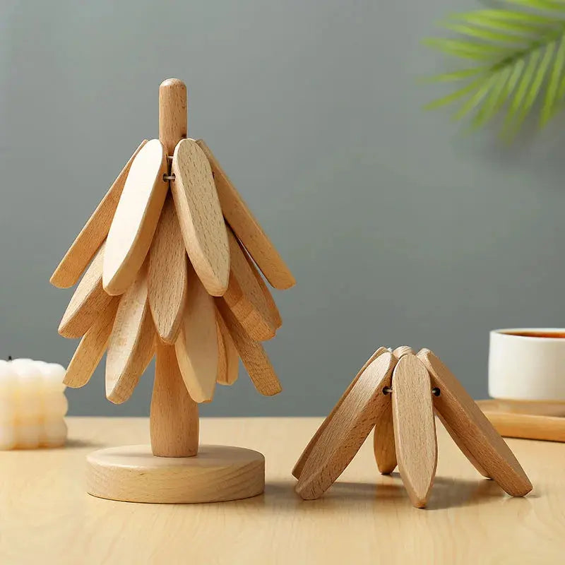 Wooden trivets styled on table