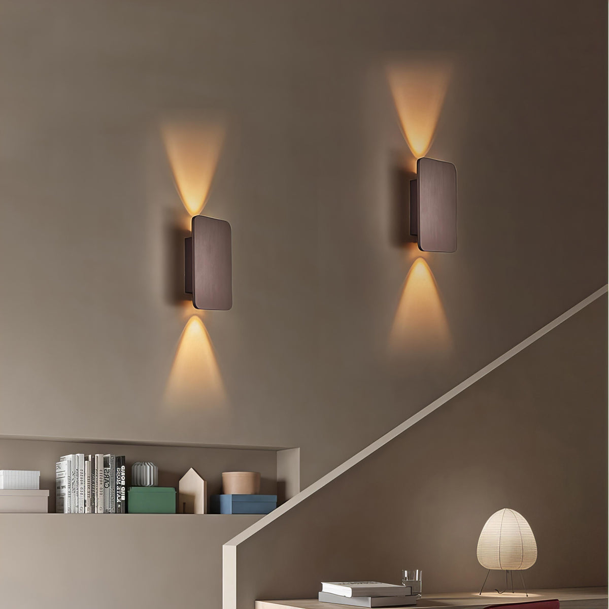 Rectangular LED wall sconce mounted on a wall