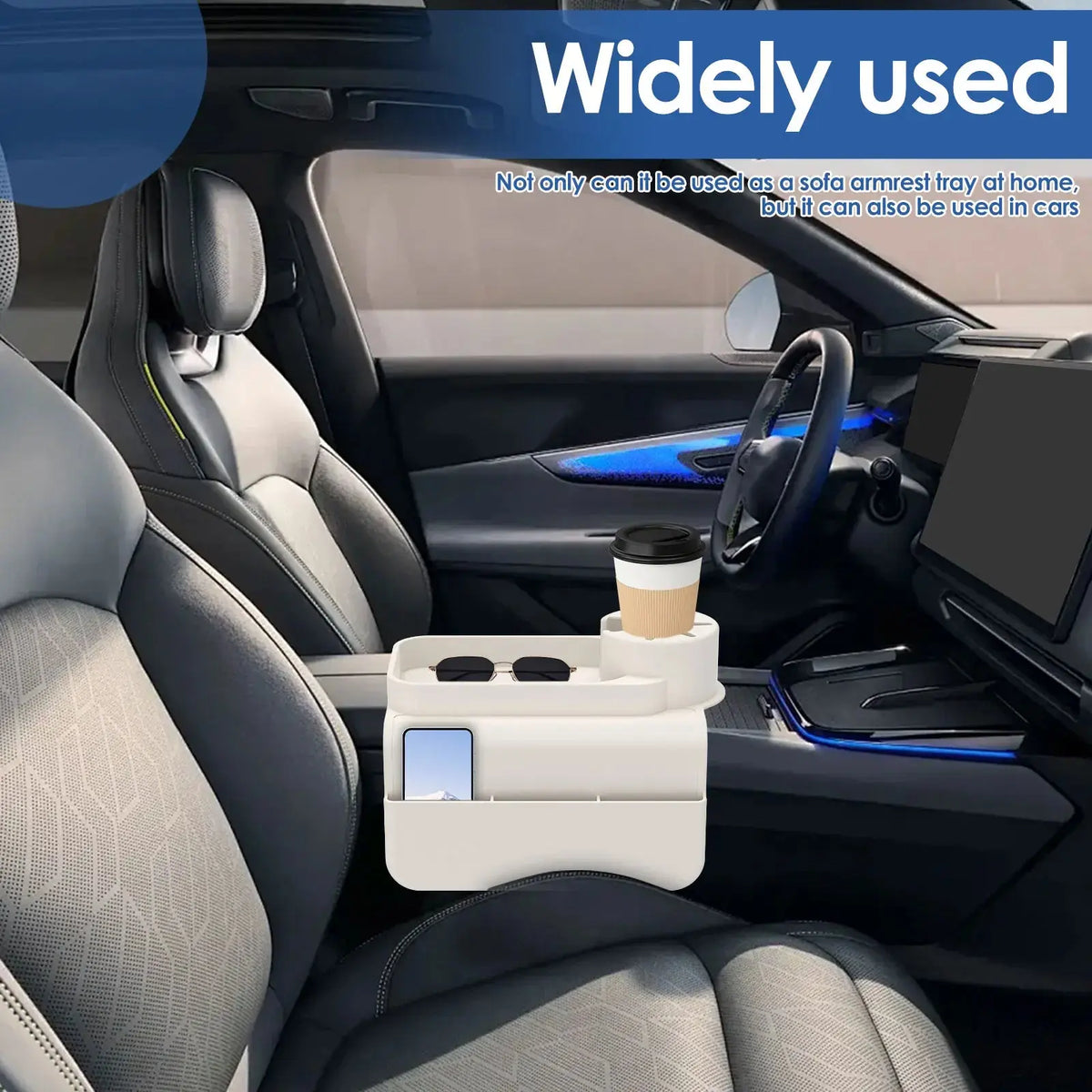 Flexible silicone tray draped over an armrest