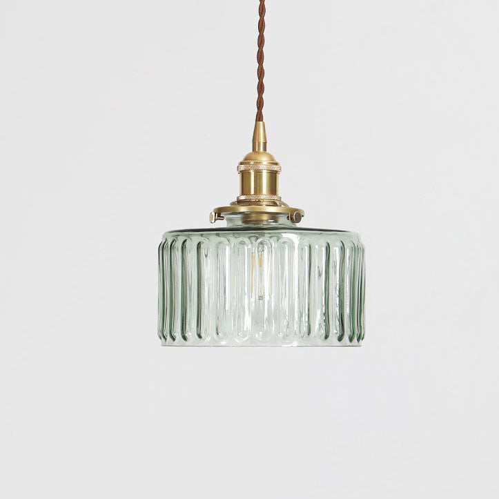 Green glass jar pendant, large, lit