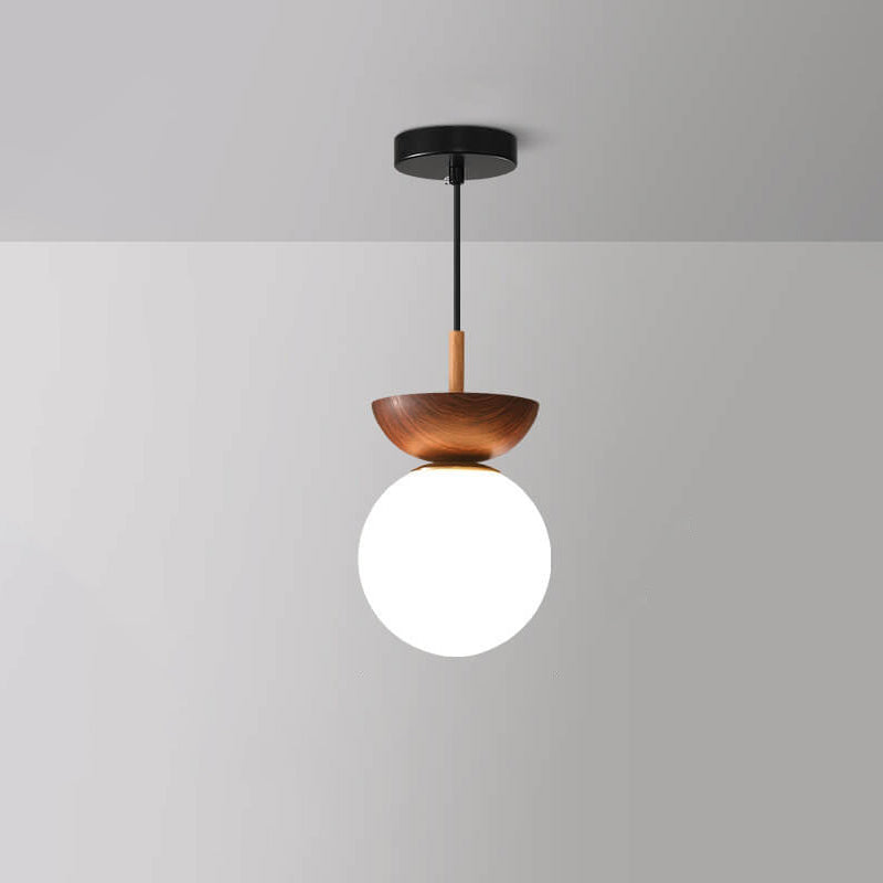 Pendant glass orb light in walnut finish