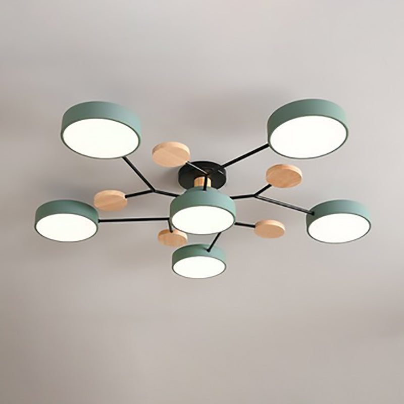 6-head molecule ceiling light in green