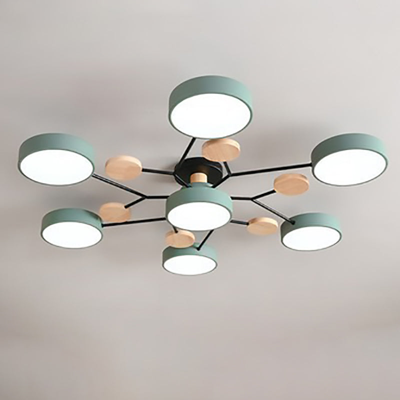 7-head molecule ceiling light in green, top view