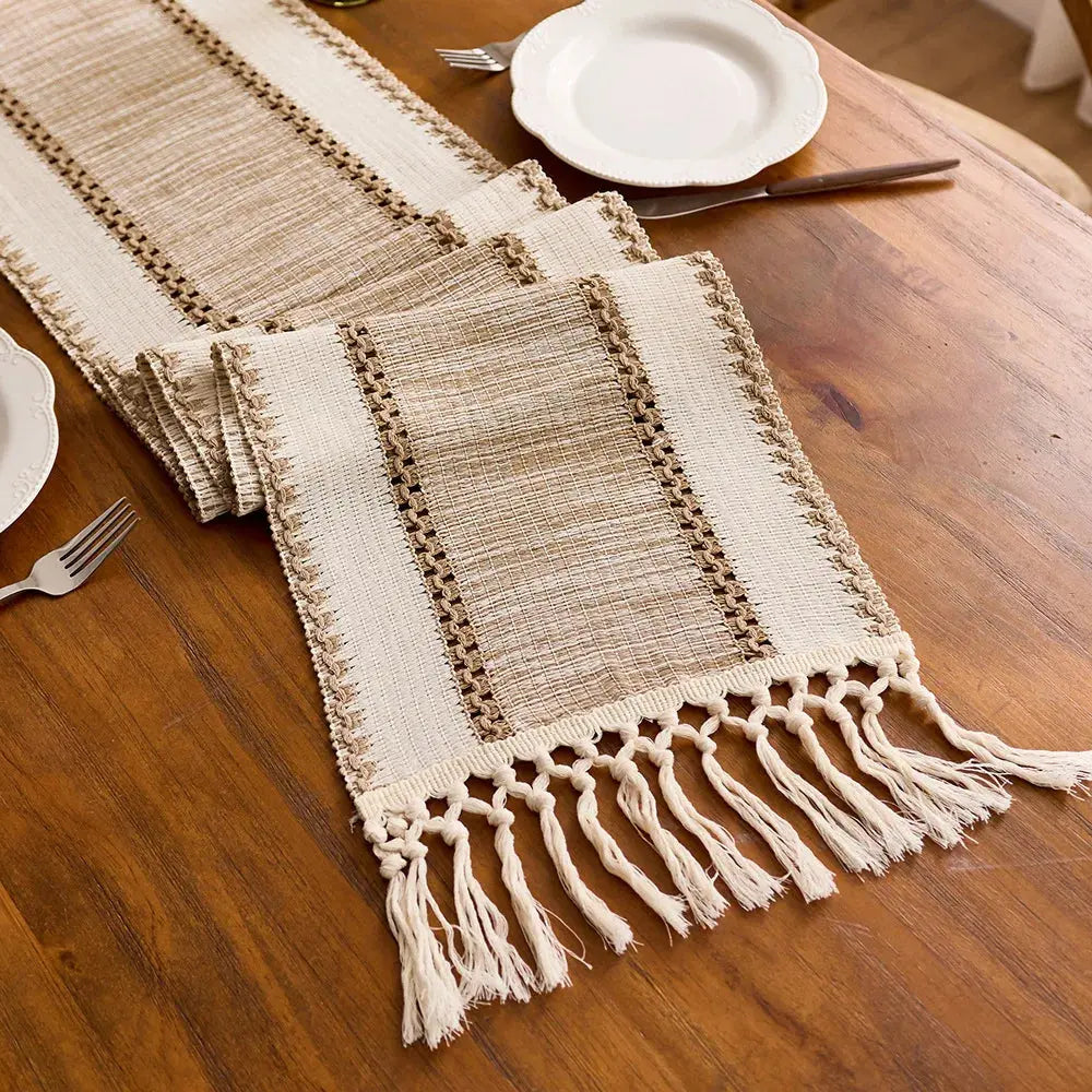 Beige boho macrame table runner