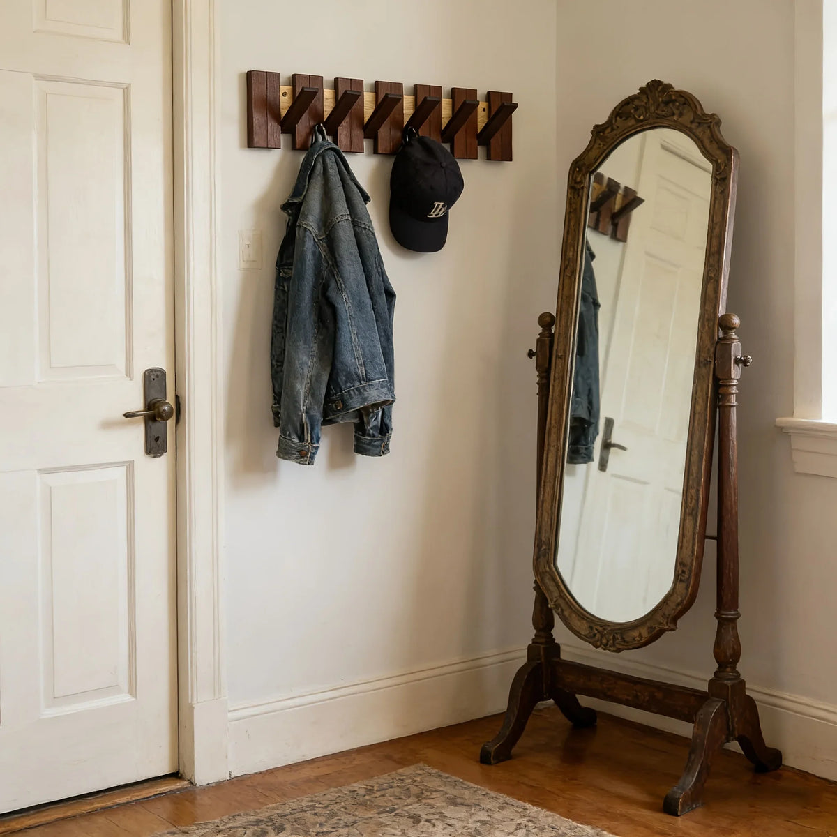 Wooden wall hook rack, piano key design