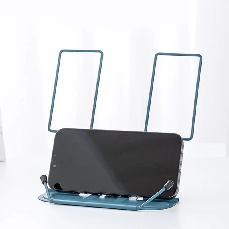 Book stand with page clips holding a cookbook