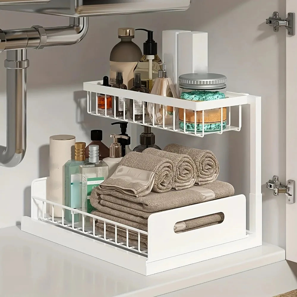 White pull-out under sink organiser