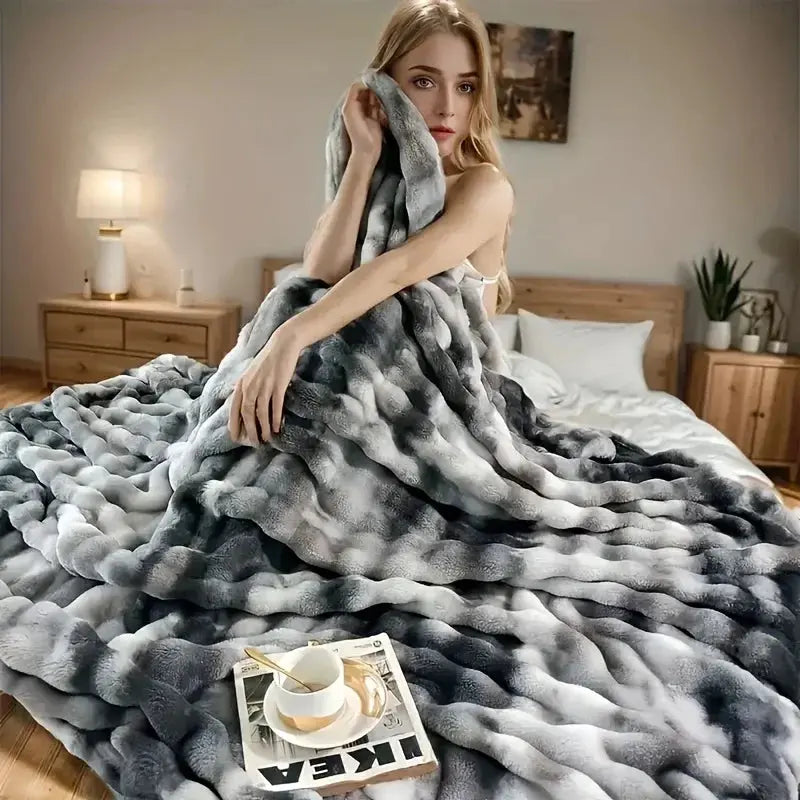 Plush faux fur blanket folded