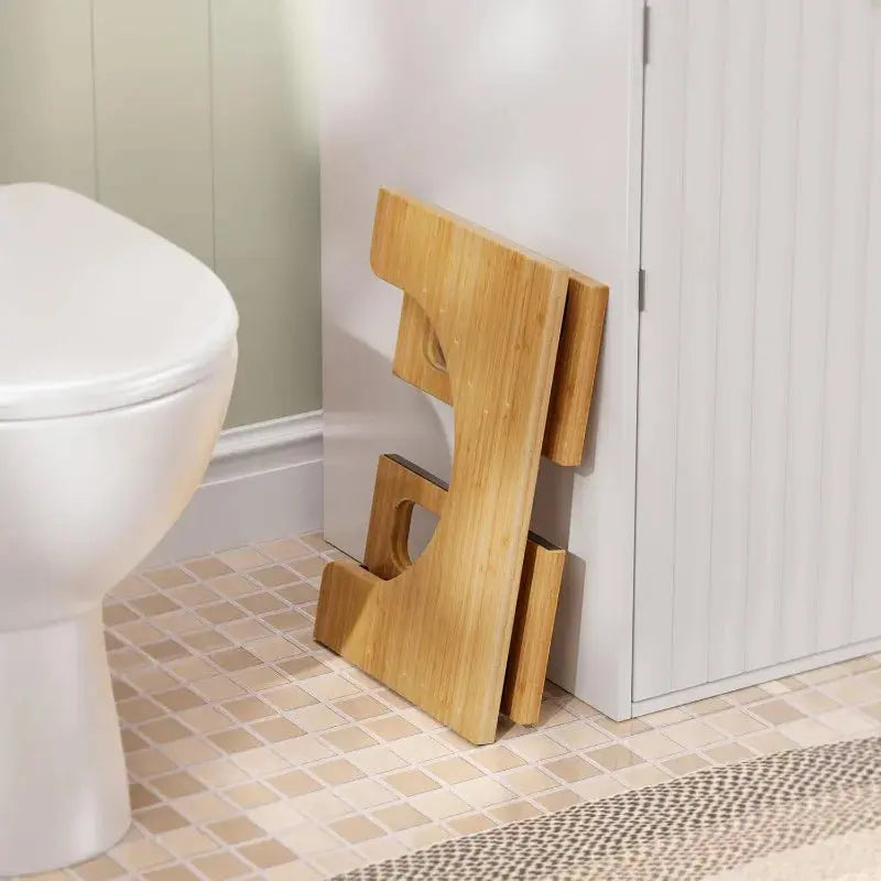 Bamboo toilet stool folded flat