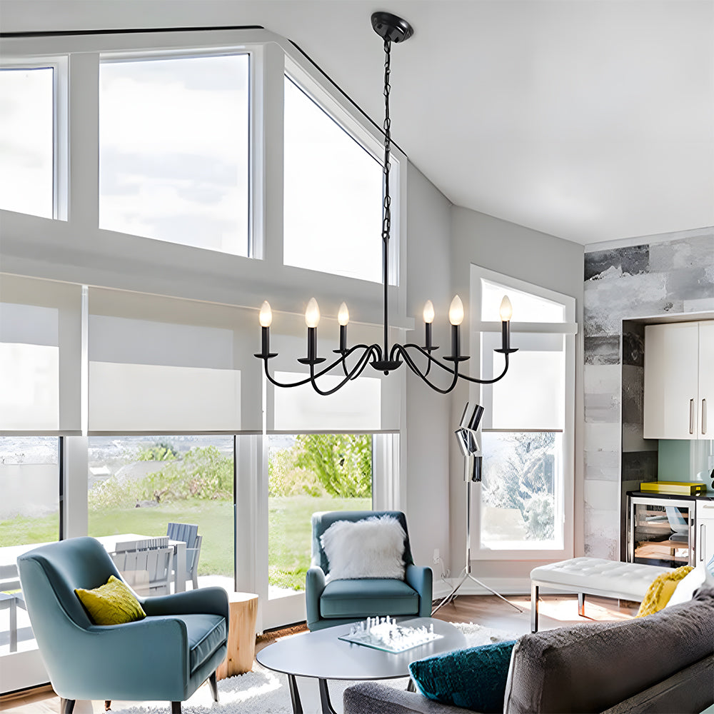 Iron chandelier in a living room