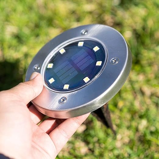 Solar ground light close-up with 8 LEDs