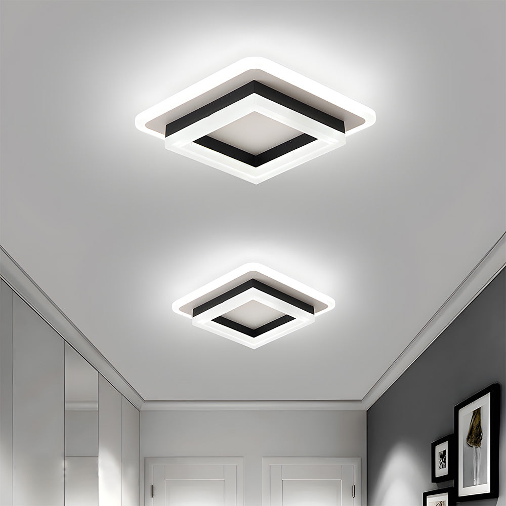 Square black flush mount LED ceiling light, cool white