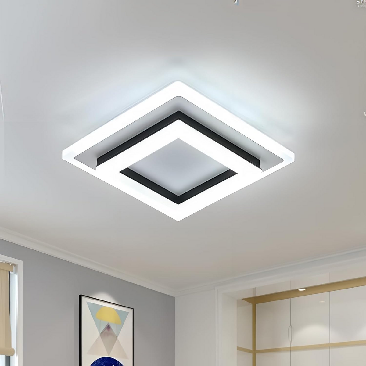 Square black ceiling light with remote dimming