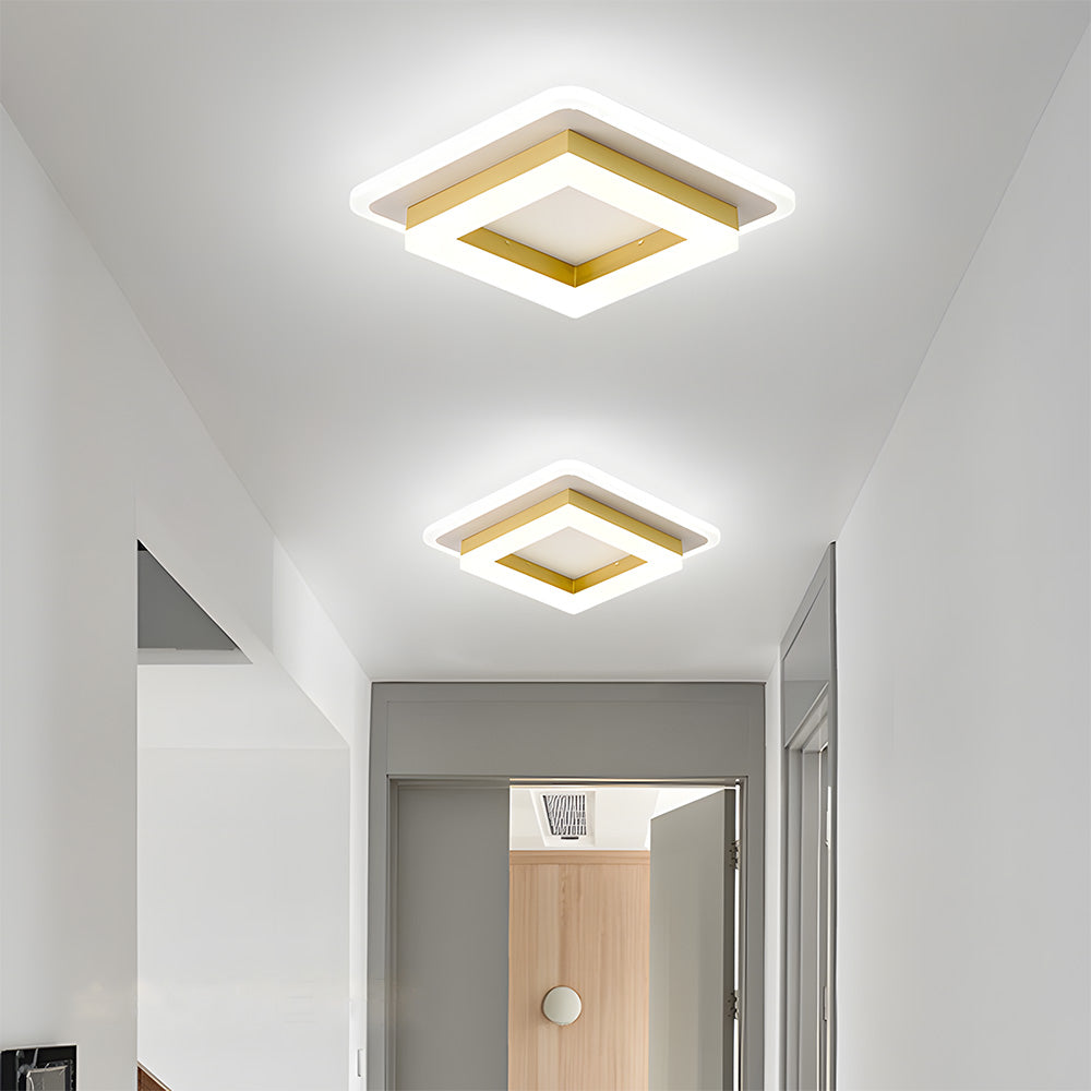 Square gold flush mount LED ceiling light, cool white