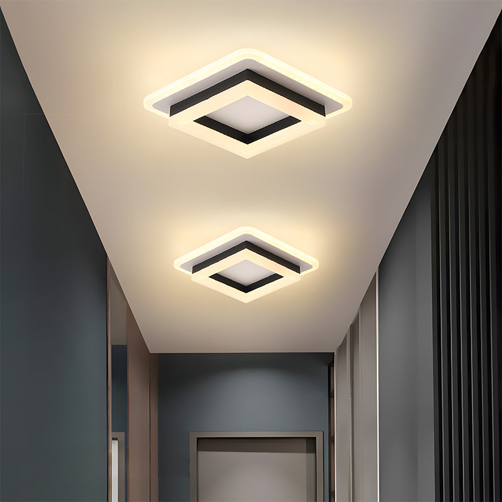 Square black flush mount LED ceiling light, warm white