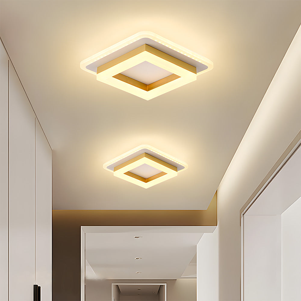 Square gold flush mount LED ceiling light, warm white